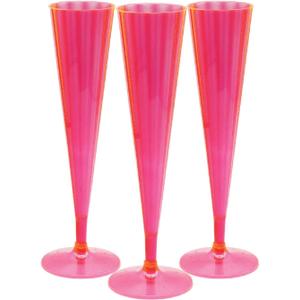 Party Essentials 20 Count Hard Plastic Twopiece 5 oz Champagne Flutes, Neon Pink