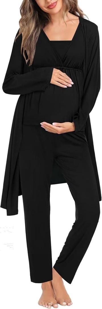 SWOMOG Women Maternity Nursing Pajamas Sets 3 Piece Breastfeeding Robe 3 in 1 Labor Delivery Sleeveless Pregnancy Pjs & Pants (X-Large, Black) SWOMOG Women Maternity Nursing Pajamas Sets 3 Piece Breastfeeding Robe 3 in 1 Labor Delivery Sleeveless Pregnancy Pjs & Pants (X-Large, Black)