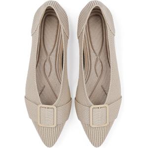 TINGRISE Women's Flats Shoes Pointed Toe Comfortable Dressy Knit Ballet Casual Work Shoes (6.5, Beige)