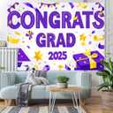 Graduation Banner 2025 Congrats Grad for Party Decor Graduation Backdrop Congratulations Banner Purple and Yellow Congrats Grad Theme 71x43 Inches Perfect for Events and Celebrations