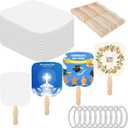 100 Church Fans Handheld Set, Wedding Fans Graduation Fan Paper Fan Bulk for DIY Crafting Painting Hand, Included Blank Cardstock Handle Craft Wooden Sticks Double Sided Tape