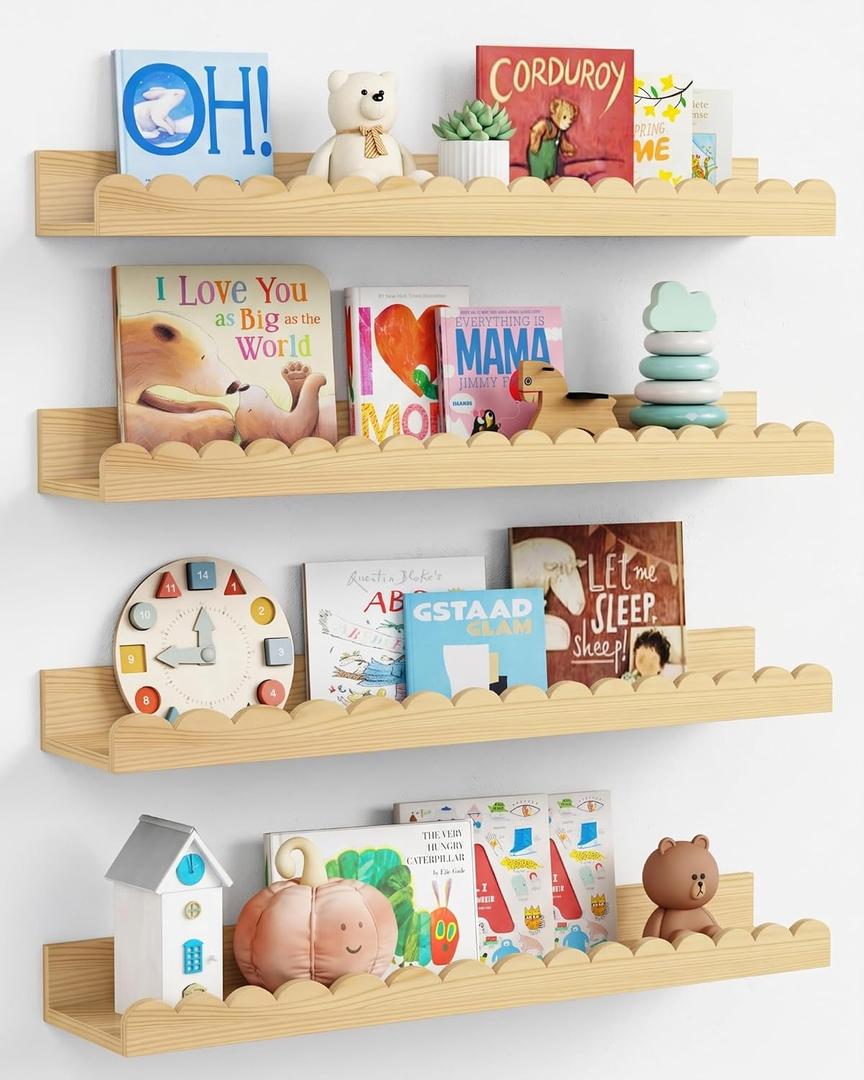 24 in Scalloped Wall Book Shelves for Kids Room, Nursery Floating Bookshelf, 24 x 4.7 Inch