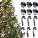 Soulchen 12 Pcs Christmas Candy Cane Ball Decorations - Plush Candy Cane and Hanging Christmas Ball Ornaments, Tree Hanging Decorations for Xmas Tree Home Party Favor Supplies (Black and White)