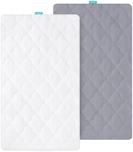 Bassinet Mattress Pad Cover Waterproof, Fits 20” x 33” BCOL 3 in 1, wayfong, venowu, Cowiewie, Semphis, Earth&ME, Uuoeebb and INFANS Baby Bassinet, 2 Pack, Ultra Soft Breathable, White and Grey