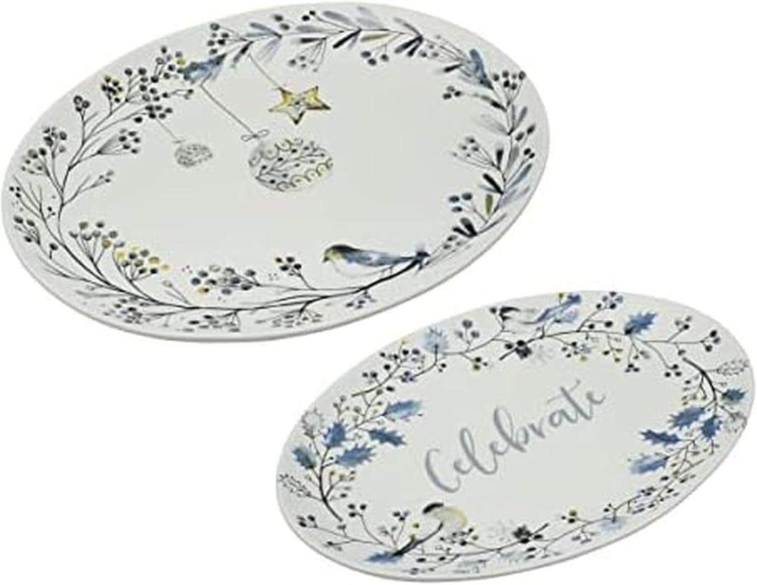 Fitz and Floyd Noel Noir Set of 2 Holiday Platters, 16 and 14-Inch, Multicolored