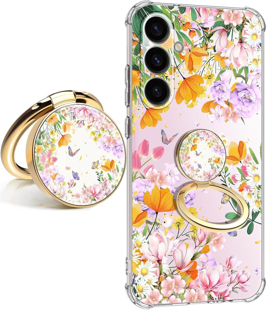 for Samsung Galaxy A56 Case 5G 6.6", [10FT Military Grade Drop Test] Flowers Soft Slim TPU Protective Shockproof Phone Case CoverSummer Overture with Holder