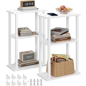 TUTOTAK Small Side Table, Narrow End Table, Bedside Table, Set of 2, Couch Side Table with Wheels for Living Room or Bedroom, White TB01BW0612