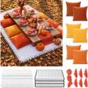 Irenare Fall Friendsgiving Picnic Set Thanksgiving Extra Large Outdoor Picnic Blanket with Waterproof Mat Autumn 6 Throw Pillow Covers 6 Napkins Woven Cotton Yarn 2 Table Runner 1 Table Cloth