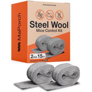MaPorch Stainless Steel Wool Mouse Hole Filler - 2-Pack, 3.2 in x 7.5 ft - Flexible Gap Filler & Rodent Defense - for Weep Hole & Brick Wall Seals