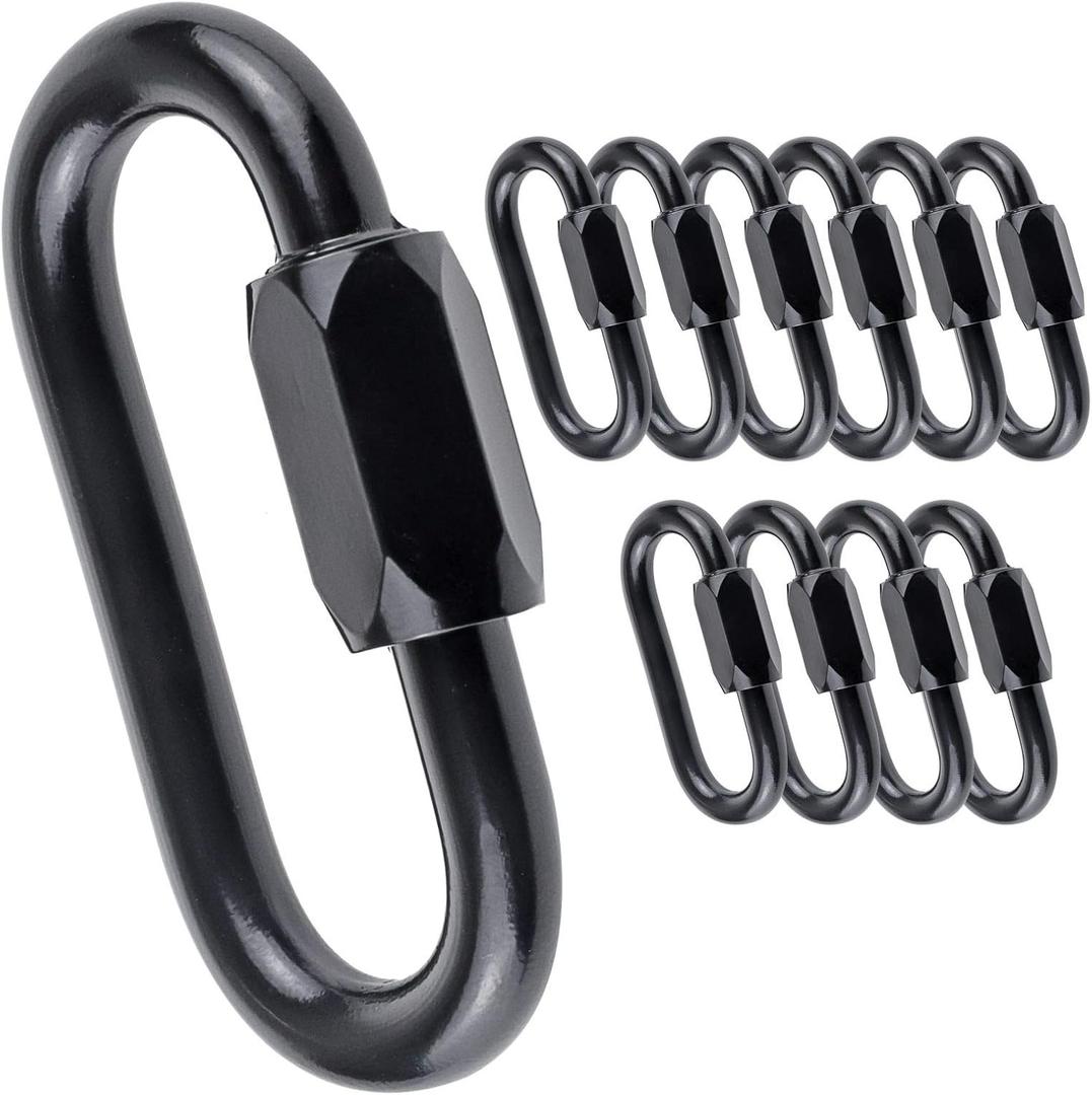Oval Quick Link Carabiner, Black Quick Links Chain Connector, Heavy Duty Locking Carabiner for Outdoor Activities