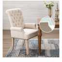 Dining Chairs with Arms, Upholstered Fabric Dining Room Chairs with Solid Wood Legs, Accent Armchair for Kitchen Dining Living Room, Beige