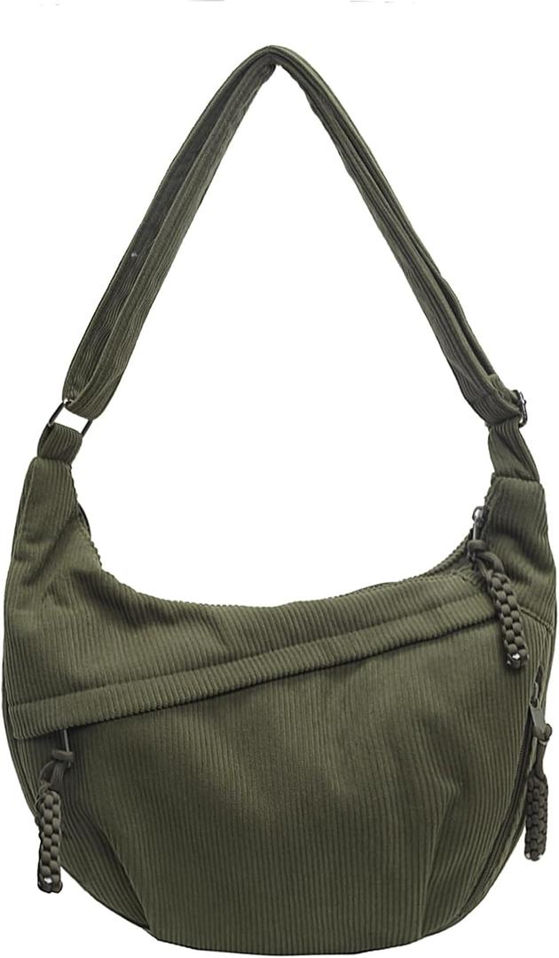 Corduroy Crescent Crossbody Bag Quilted Shoulder Bag Adjustable Strap Casual Handbag Hobo Sling Bag for Women Men
