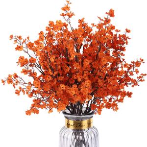 8Pcs Babys Breath Artificial Fake Fall Flowers, Real Touch Orange Plants Silk Flowers for Vase Home Office Wedding Indoor Outdoor Centerpiece Table Party Autumn Christmas Decorations