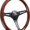 Universal 350mm 14" Grant Classic Nostalgia Style Wood Grain Steering Wheel Black Spoek with Horn Button