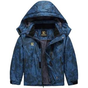 Keevoom Boy's Waterproof Ski Jacket Winter Warm Thick Snow Coat Windproof Fleece Kids Outdoor Hooded Snowboard Jackets, Size 10-12