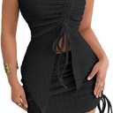 Yeshire Two Piece Skirt Set for Women Sexy Strapless Drawstring Club Outfits Going Out Crop Tops Mini Cutout Dresses (Black, L)