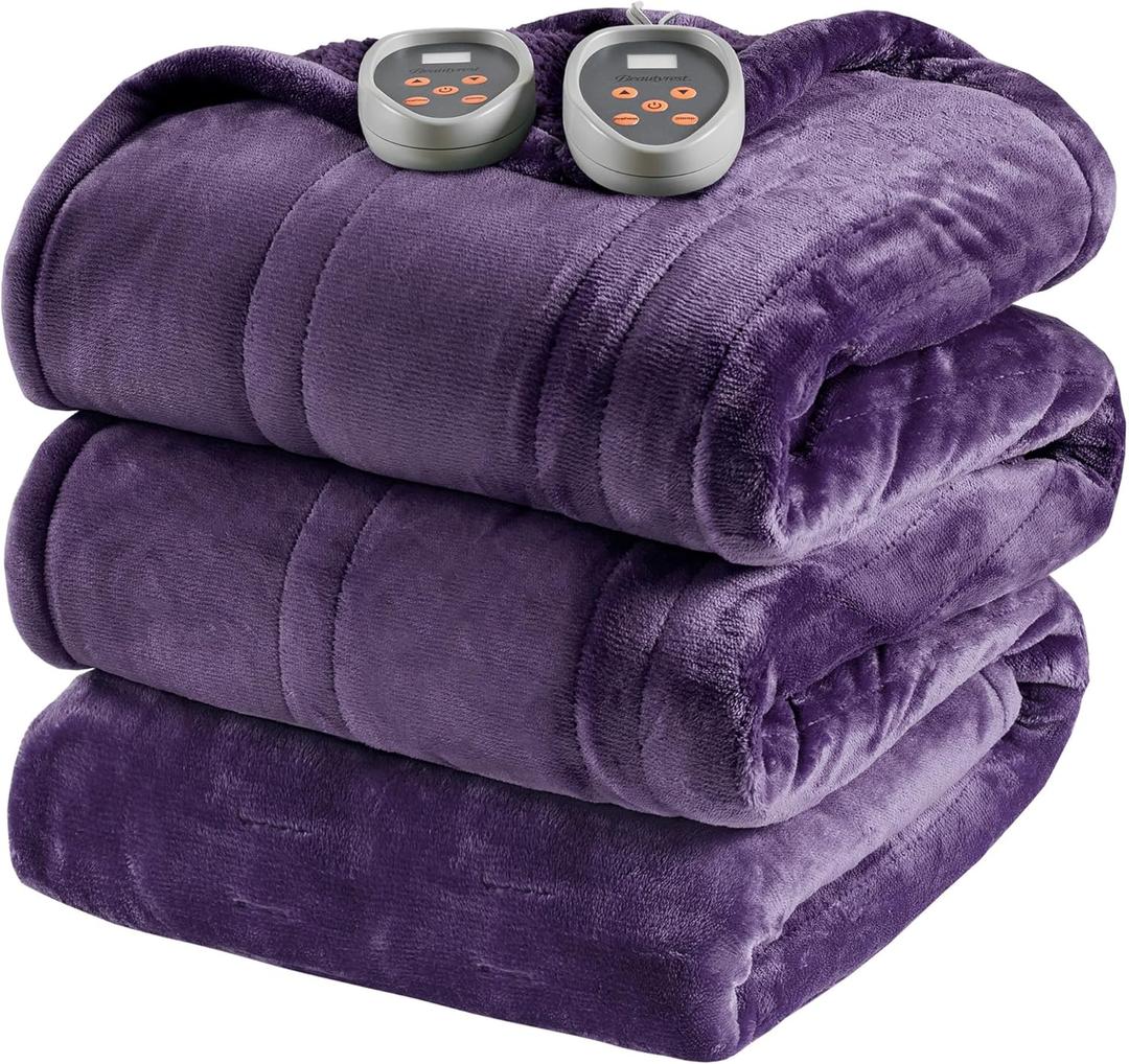 Beautyrest Heated Blanket, Electric Blanket, Soft, Warm, Reversible Plush - Sherpa Heating Blanket with 20 Heat Settings, 1-10 hrs Timer Auto Shut Off, Machine Washable, King (90 inx100 in), Purple