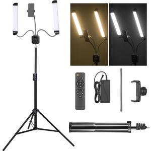 Esthetician Light AMBITFUL AL-20 with Phone Holder Double Arms Beauty Light 3000K-6000K with adjustable Tripod Stand,Remote controlLCD Screen for Makeup,Manicure,Tattoo,Live Streaming