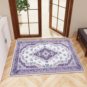 HOMORE Area Rug 6ft x 9ft Small Rugs for Bedroom, Purple Floral Rug for Entryway, Faux Wool Non Slip Washable Low Pile Indoor Doormat for Entance Kitchen Bedside, Lavender Vintage Rug for Room Decor