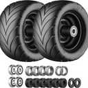 11x6.00-5 Flat Free Tire with Chevron Tread, Zero Turn Lawn Mower Tires with 3/4" or 5/8" and 1/2" Bearings, 5.2"-8.3" Centered Hub,11x6.00-5 Tires for Zero Turn Mower Black Rim - 2Pack