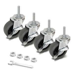 AAGUT Caster Wheels, 3 Inch Rubber Heavy Duty 3/8"-16 x1-1/2 Threaded Stem Industrial Castors, Locking Brakes Metal Swivel Wheel, Replacement for Carts Furniture Dolly Workbench Trolley,Set of 4