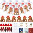 Poen 24 Set 4 Inch Mini Christmas Stuffed Plush Bear with Santa Hat Scarf Cards Organza Bags Xmas Small Bear Toy Set for Holiday Party Favor(Classic Style)