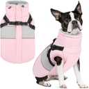 SUNFURA Small Dog Coat with Harness Built in, Warm Dog Jacket Winter with Zipper On Back, Waterproof Pet Snow Jacket Snowsuit Pet Sweater Clothes for Schnauzer, Yorkshire Terrier, Pink Small