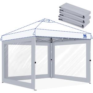 FANPAT 3Pcs Clear Canopy Sidewalls for 10x10 Pop Up Tent, Transparent Window Curtain Cloth, 8 Mil PVC Enclosure Fabric with Zipper, Durable Grey (Not Including Frame and the top,Sidewalls On)