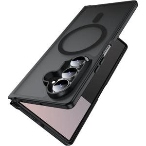 MAKAVO Magnetic for Samsung Galaxy Z Fold 7 Case [Compatible with MagSafe] Slim Translucent Matte Hard Back Cover & Soft Bumper, Fold7 Silicone Shockproof Phone Case, Black