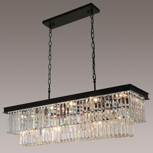 Weesalife Crystal Chandeliers for Dining Room Light Fixtures Over Table，15-Lights Black Modern Rectangle Chandeliers for Kitchen Island Bar L40 Inch