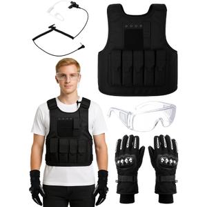 4 Pcs Halloween Tactical Vest Costume Accessory Kit Guard Earpiece Gloves and Goggles for Halloween Swat Tactical Agent Cosplay