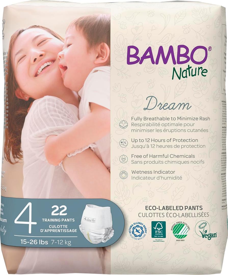 Bambo Nature Premium Eco-Friendly Training Pants, Size 4 (15-31 Lbs), 22 Count