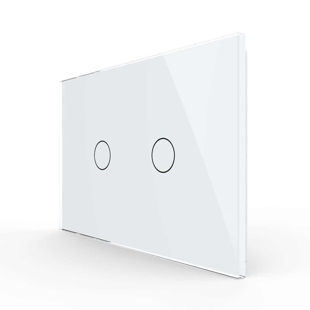 LIVOLO Touch Electrical Light Switch Luxury Tempered Glass Panel Lamp Switch with Led Indicator,No Neutral Required,2 Circles 1 Way,White
