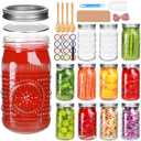 Encheng 32 oz Wide Mouth Mason Jars with Lids and Bands, 12 Pack Clear Glass Canning Jars for Fermenting, Preserving, Quart Size Large Mason Jars for Jam, Pickling, Meal Prep, DIY Crafts