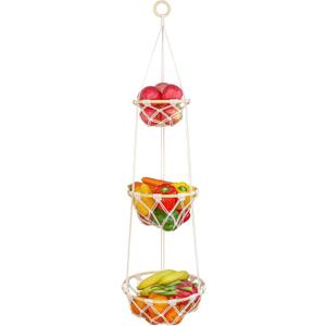 3 Tier Macrame Hanging Fruit Basket, Boho Vegetable Holder for Kitchen Food Storage with Hook, Bohemian Cotton Produce Multi Organizer, Plant Hanger Decor for Home Living Room Women Christmas Gift