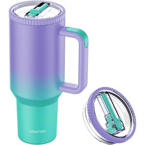 40 oz Tumbler with Handle and Flip Straw Lid - Upgraded Traveler 40oz Tumblers with Lids Straws Vacuum Insulated Leak Proof Stainless Steel Cup Mug Gifts for Men Women Him Her (Oasis)