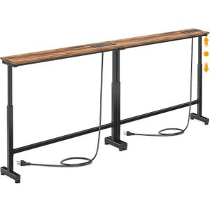 Dicasser 2 Pack Narrow Console Sofa Table with Adjustable Height (22"-33") & 2 Power Outlets, Skinny Behind Couch Table for Living Room Entryway Hallway, 79" L x 7" W x 33" H (Rustic Brown), 7"deep