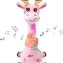 Dancing Talking Giraffe with Golden Antlers Toy, Stuffed Animal Baby Toy Repeating What You Say, Glowing Musical Electronic Giraffe with Golden Anlters Gifts for Toddlers 1-3 Years Old (Pink)