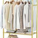 SUOERNUO Clothes Rack with Wheels Garment Rack for Hanging Heavy-Duty Clothing Rack Metal Rolling Clothes Shelves for Bedroom, Closet (Golden) (Golden+Double Rods Small)