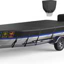 1200D 5-Layer Jon Boat Cover 12-14ft with Motor Cover | Super Waterproof (2-Layer PU, 1" Seam Tape) | UV Resistant, 9+4 Windproof Straps | Mooring/Trailerable (12'-14' Long, Beam Width to 70", Black)
