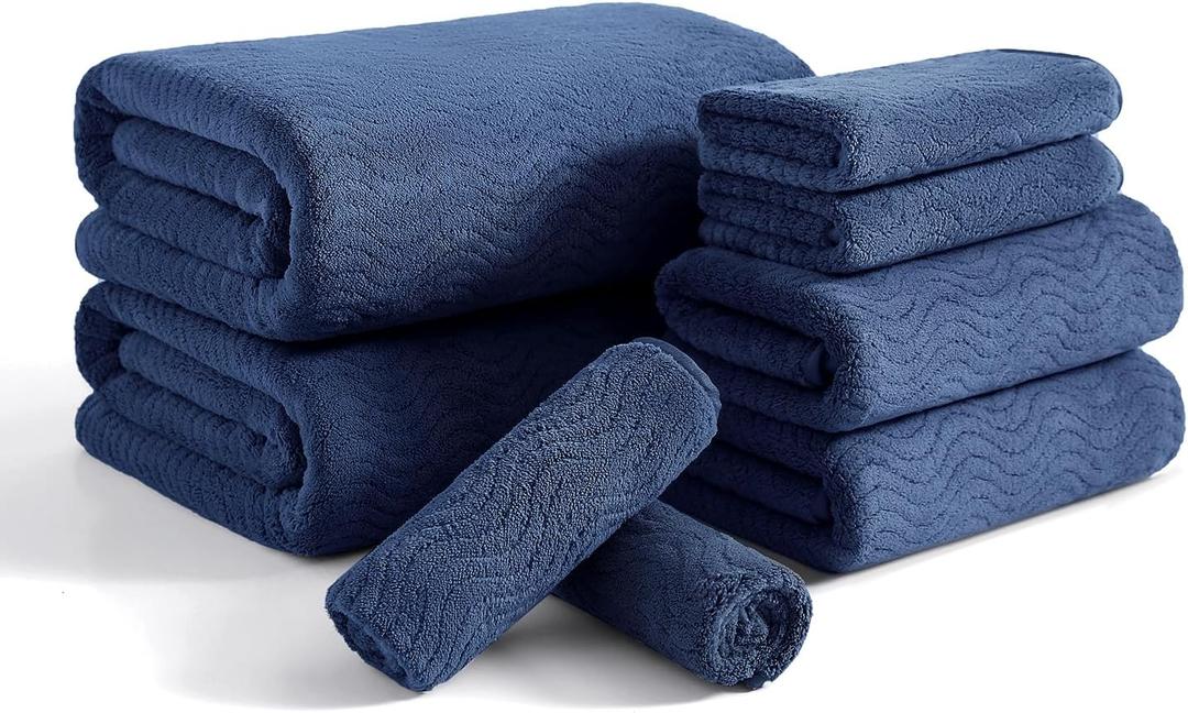 8 Piece Bath Towel Set Navy |2 Oversized Large Bath Sheet,2 Hand Towels,4 Washcloths| Ultra Soft Cozy Bath Towel Set for Bathroom Hotel Gym Spa,Highly Absorbent & Quick Dry Bathroom Towel Collections