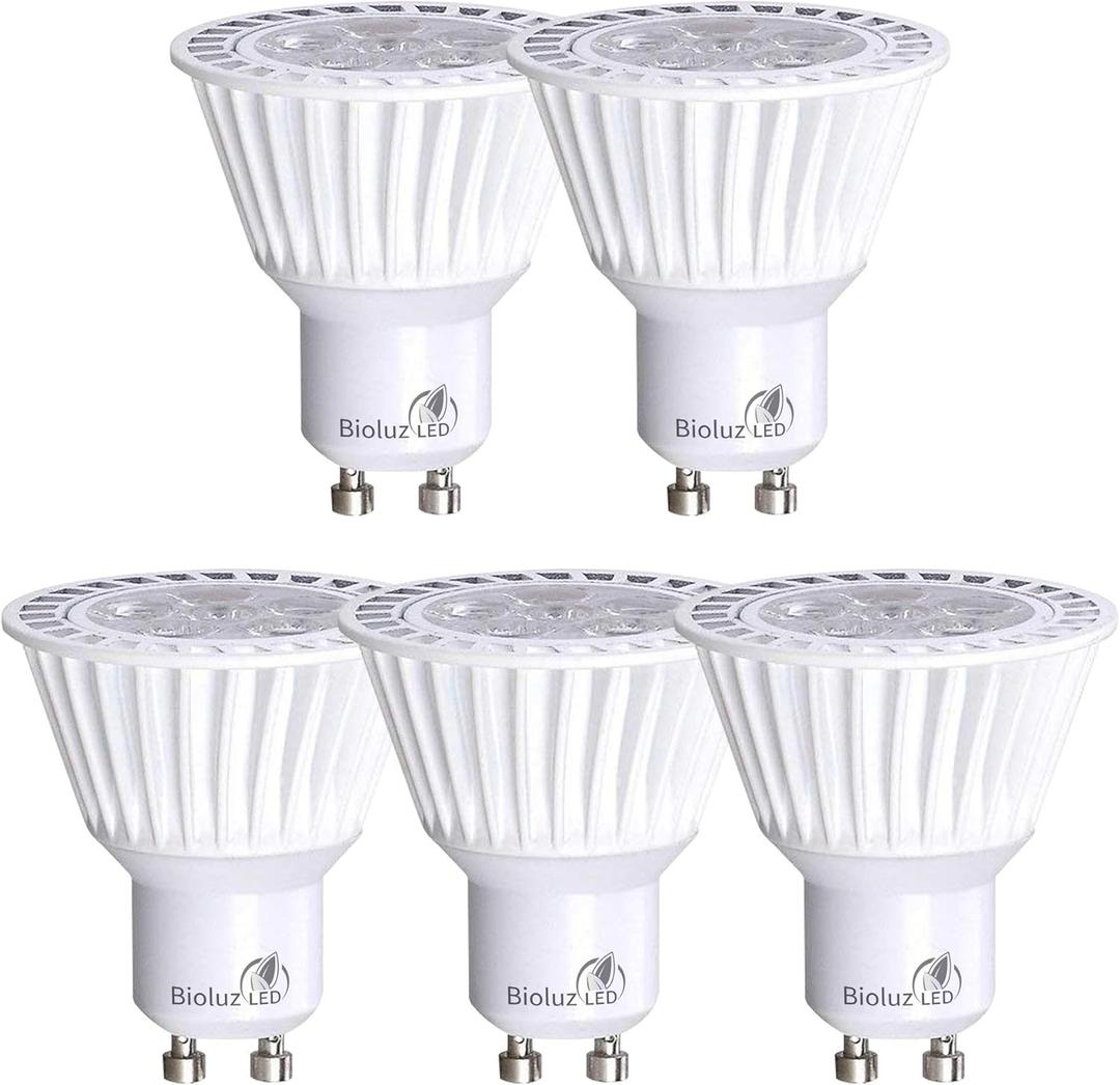 Bioluz LED 5 Pack LED Bulbs Commercial Grade GU10 LED Light Bulb Dimmable 3000K, 50W Halogen Replacement, LED Lights for Bedroom & Home Decor, 120V UL Listed Light Bulbs (Pack of 5)