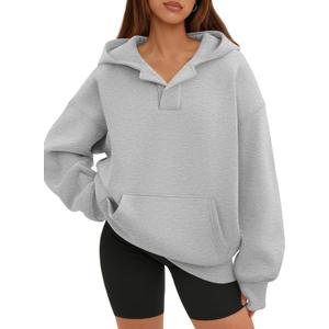 ATHMILE Oversized Hoodies for Women Fashion V Neck Pullover Sweatshirts with Thumb Hole Y2k Clothes Fall Outfits 2026 (Medium, Light Gray)