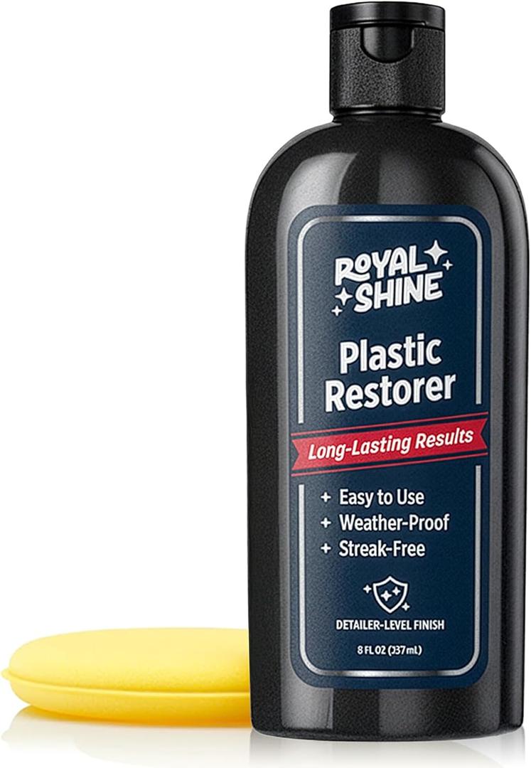 Plastic Restorer for Long-Lasting, Deep Black Results Restores Faded Plastic, Rubber & Vinyl with UV Protection, Non-Greasy Formula + Foam Applicator, 8oz