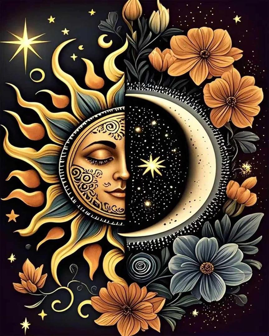 MBNTJHT DIY Paint by Numbers Kit for Adults,Unframed Sun and Moon Paint by Number Kits for Beginners,Easy Digital Oil Painting Art Crafts for Home Wall Decor 16X20 Inch.