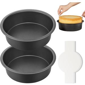 HONGBAKE 8 Inch Round Cake Pan Set for Baking with 60 Pieces Parchment Paper, Nonstick Deeper Circle Cake Pans Set of 2, Layer Cake Tin, Cheesecake Mold, Huty Duty - Grey