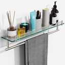 24-Inch Tempered Glass Bathroom Shelf with Towel Bar - Brushed Nickel Towel Holder Modern SUS304 Stainless Steel, Wall Mount Towel Hanger