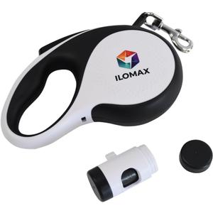 ILOMAX 360 Tangle-Free Retractable Dog Leash Built-in Waste Bag Dispenser Under Handle 2 Rolls Poop Bags Included Heavy Duty Tape Leash for Dogs up to 30kg Carry Pouch Included.16ft (White, L)