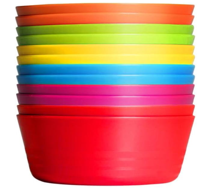 PLASKIDY Kids Plastic Bowls Set of 12, 10 Ounce Microwave Dishwasher Safe BPA Free Non Toxic Toddler Bowls 6 Bright Colors for Cereal, Soup, Snack, for Kids & Toddlers