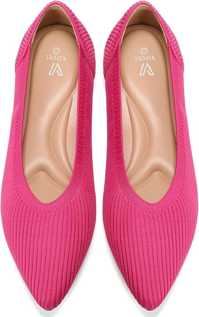 Vipost Knit Ballet Flats for Women Pointed Toe Comfortable Foldable Flat Shoes for Work, Travel, Wedding Breathable Slip On Dressy Flats (7, Rose)